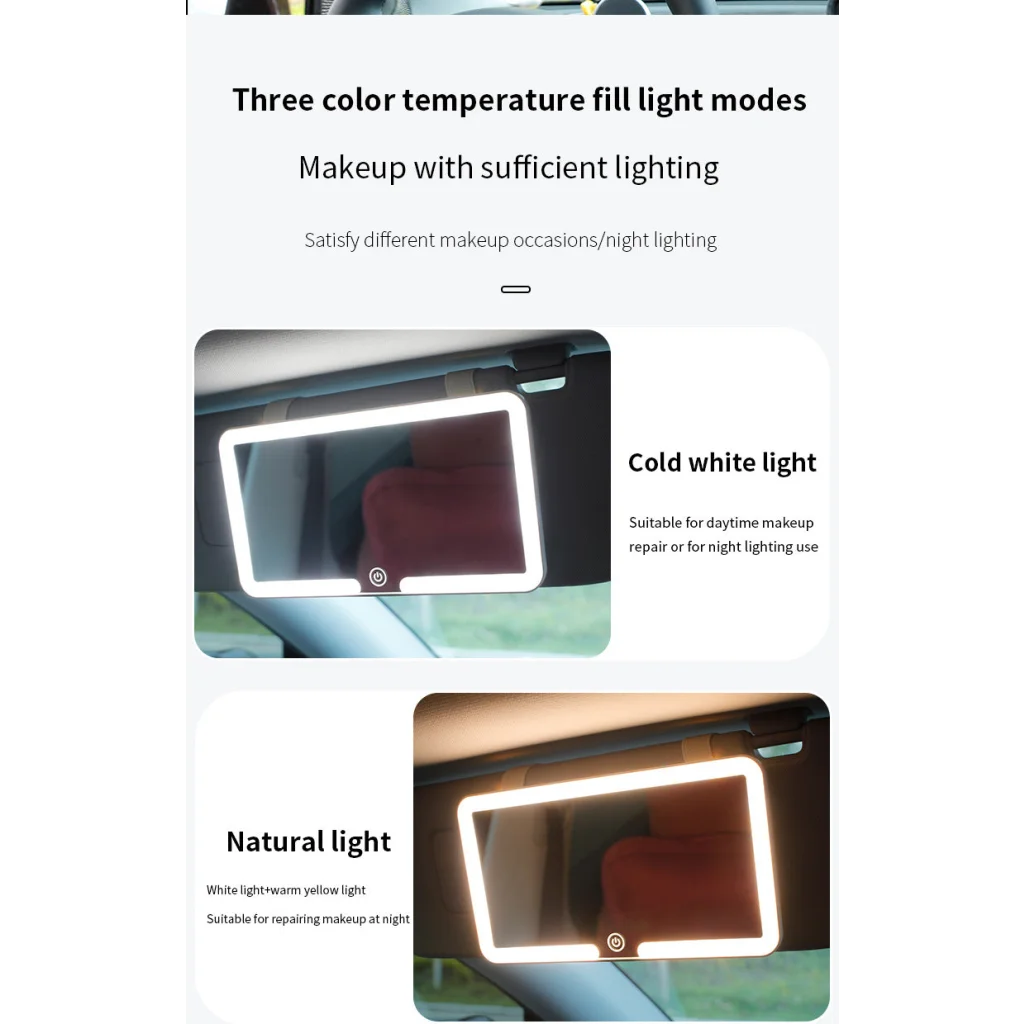 Black Single button Car Sun Visor Makeup Mirror with LED