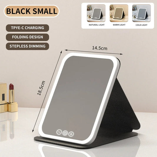 Black Small Foldable LED Makeup Mirror - Portable Desktop