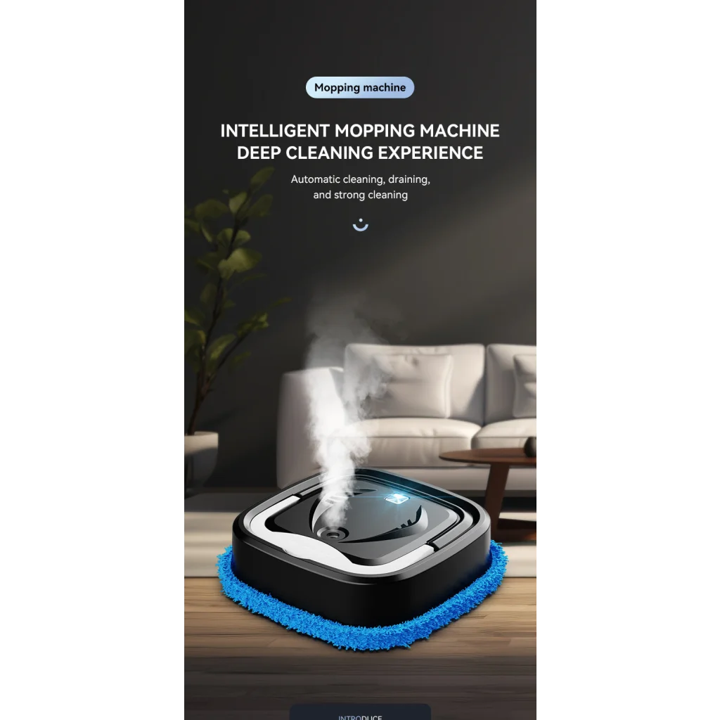 Black Smart Robotic Floor Mop with Humidifier Spray