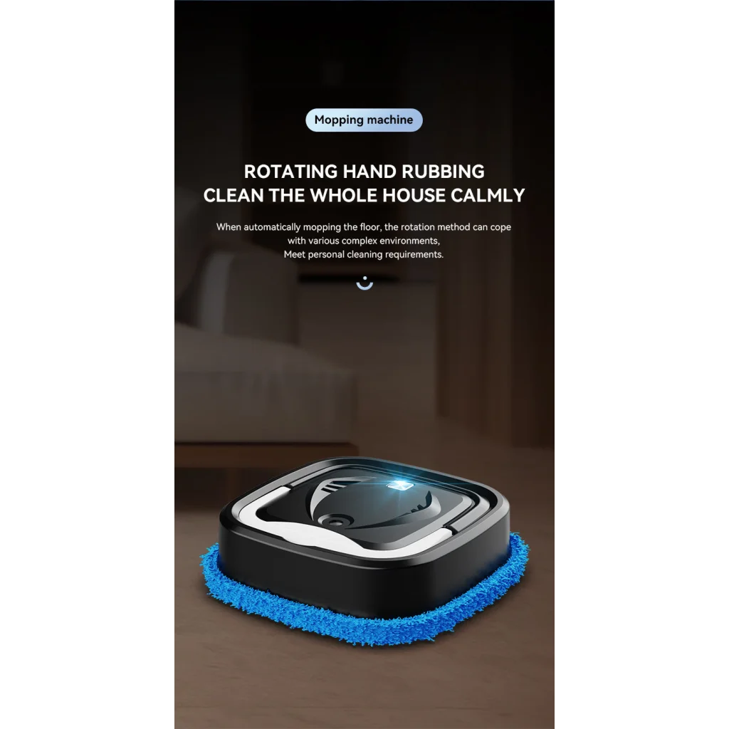Black Smart Robotic Floor Mop with Humidifier Spray
