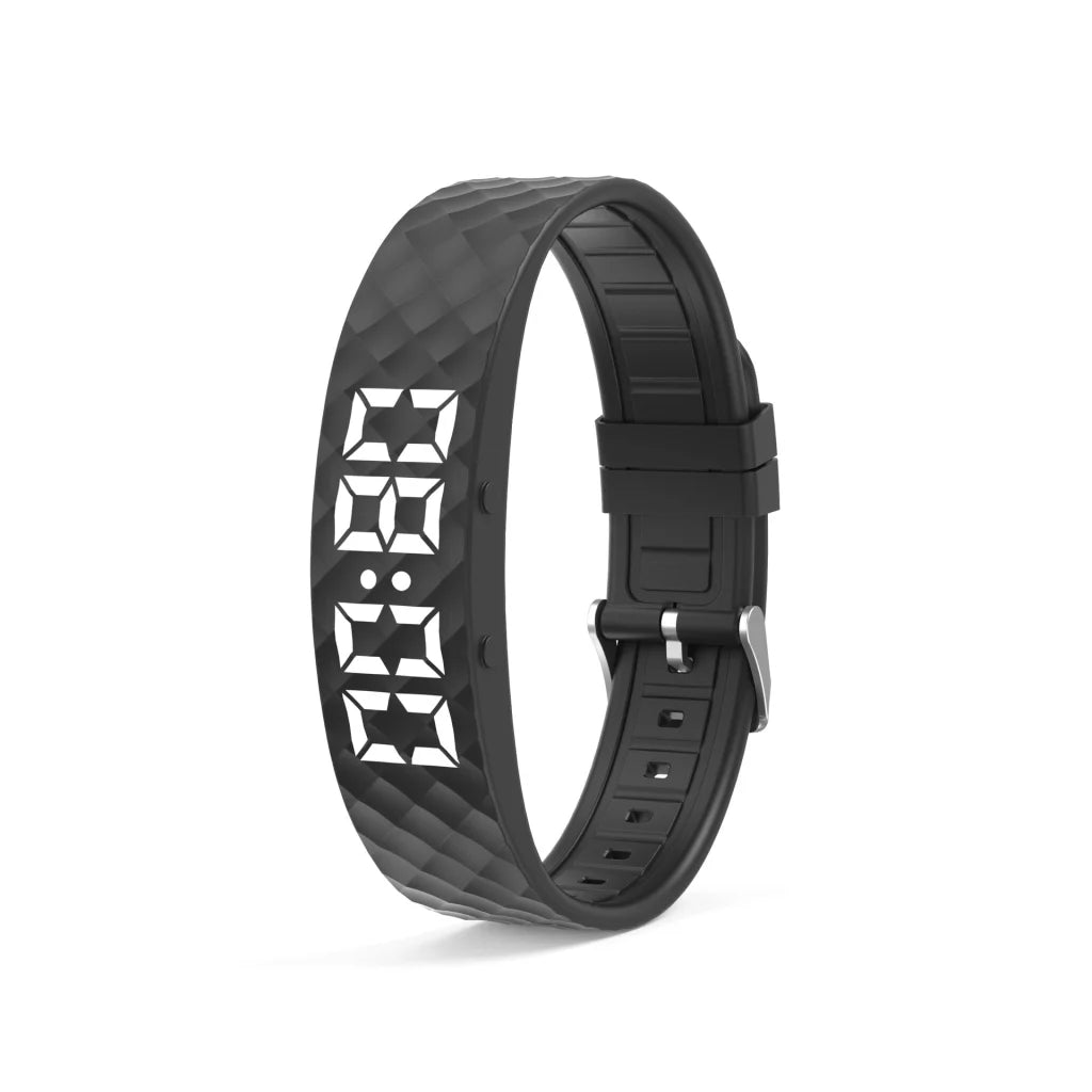 Black Smart Vibrating Alarm Watch Digital Fitness Tracker