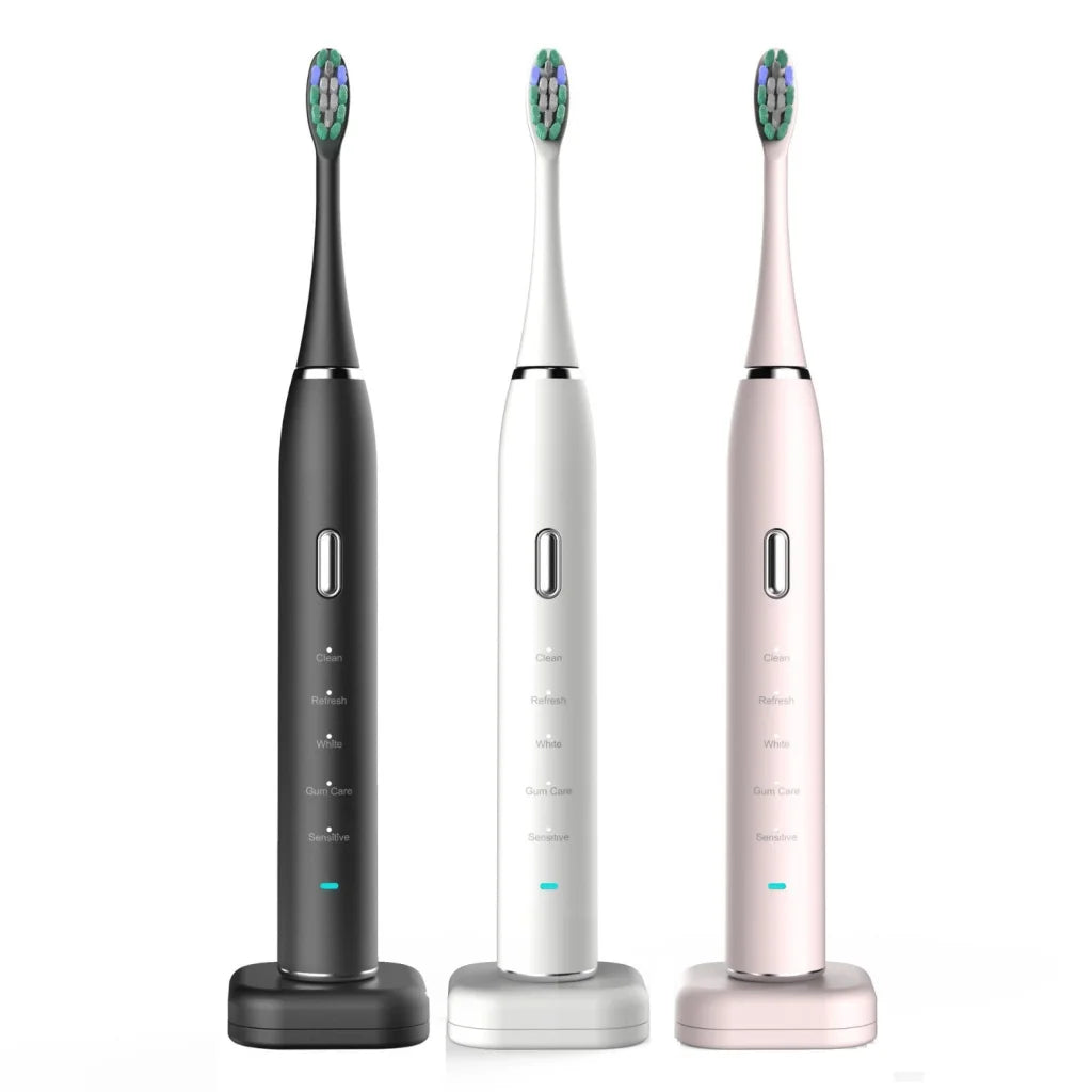 Black Sonic Rechargeable Electric Toothbrush with 8 Heads &