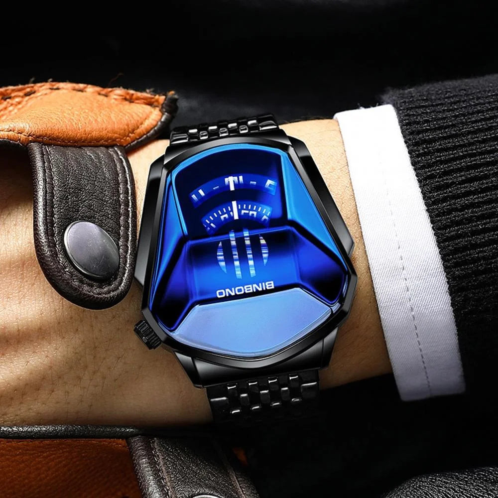 Black Steel Belt Men Watch with Live Technology - Full Gold