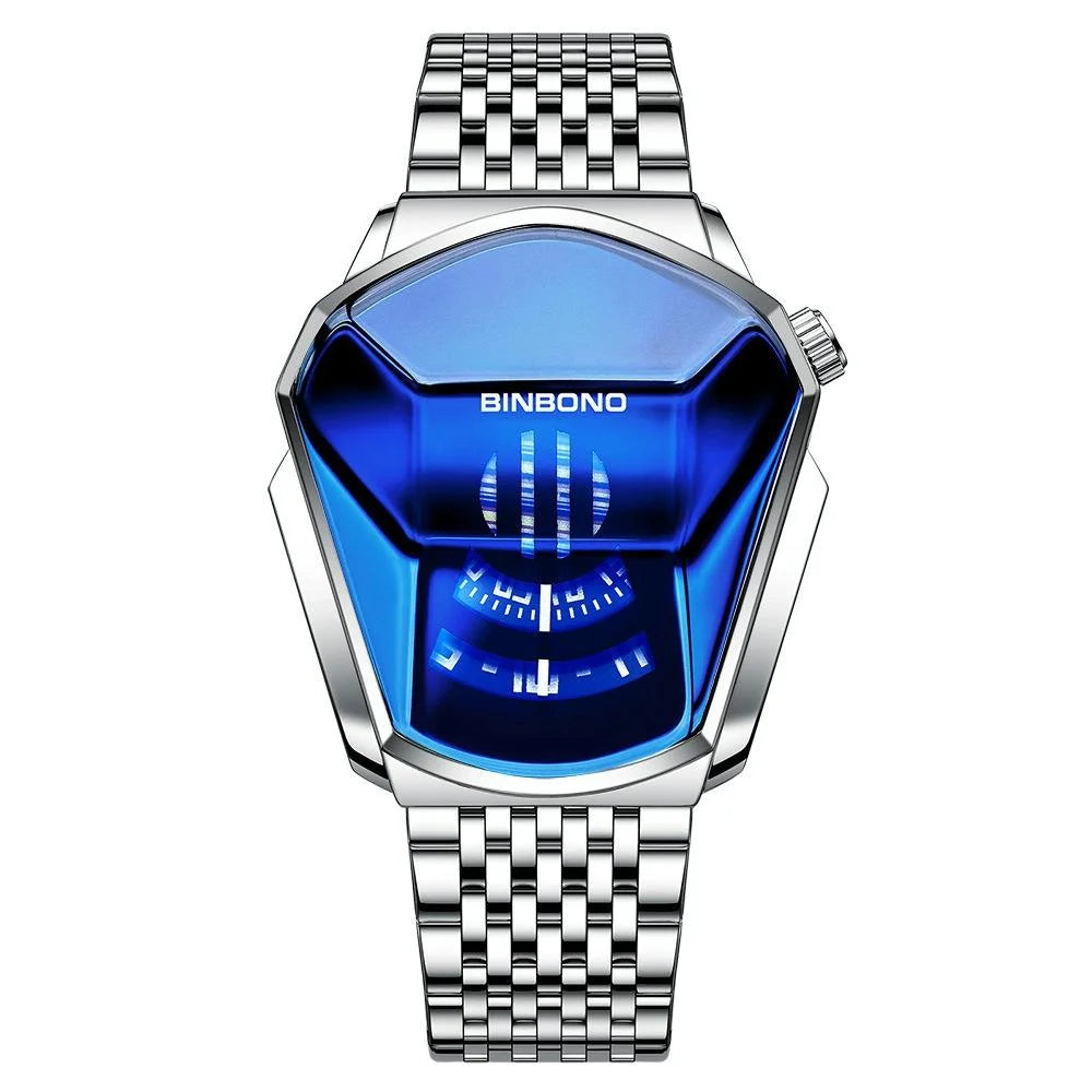 Black Steel Belt Men Watch with Live Technology - White