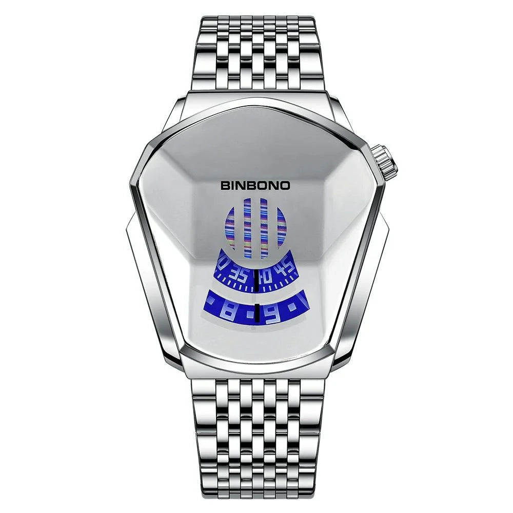 Black Steel Belt Men Watch with Live Technology - White
