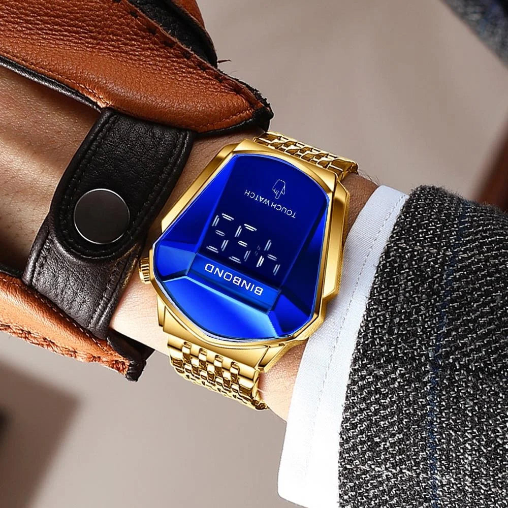 Black Steel Touch Screen Men Watch with Locomotive Concept