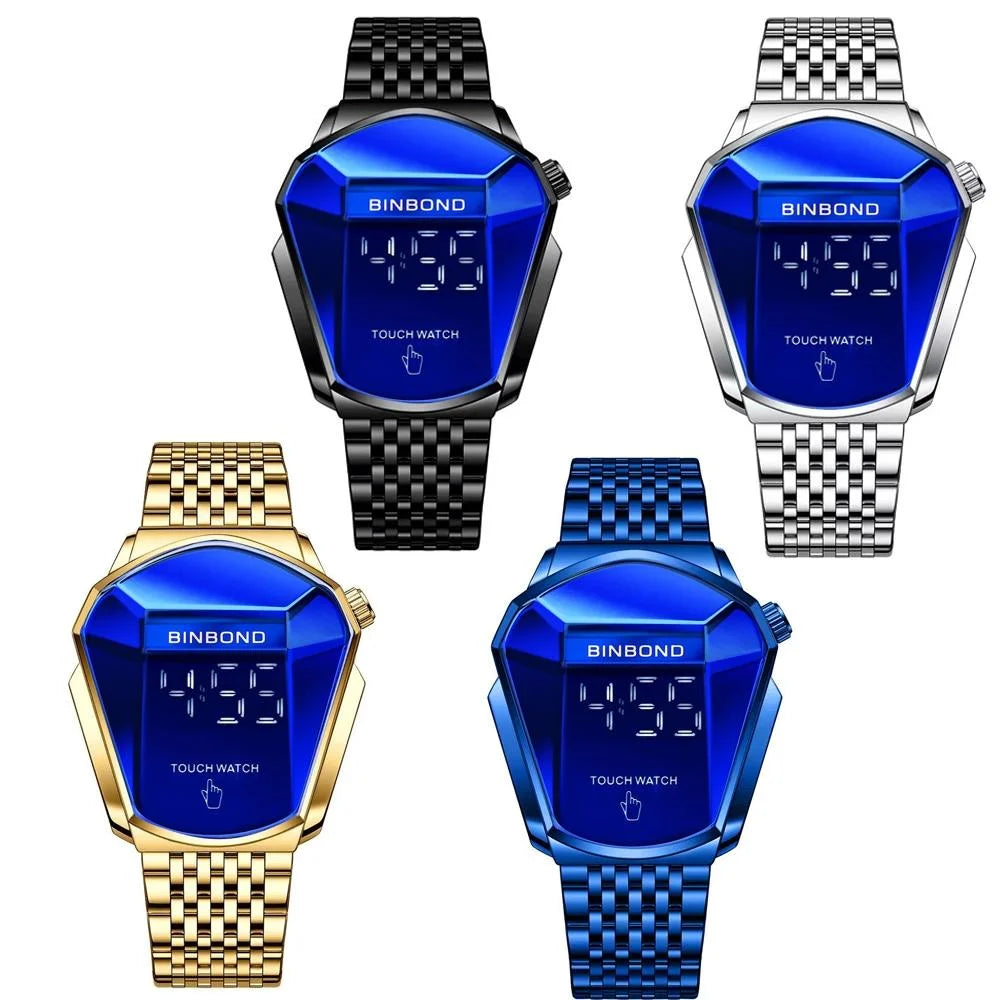 Black Steel Touch Screen Men Watch with Locomotive Concept