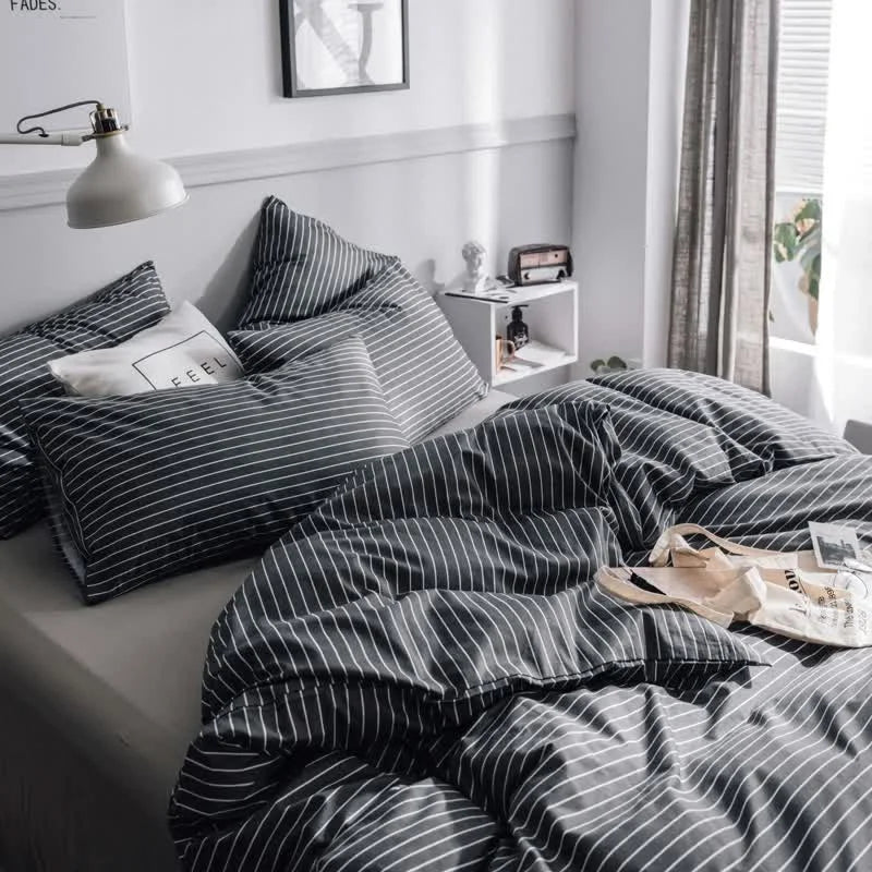 Black Stripes Three-Piece Bedding Set - Comfortable