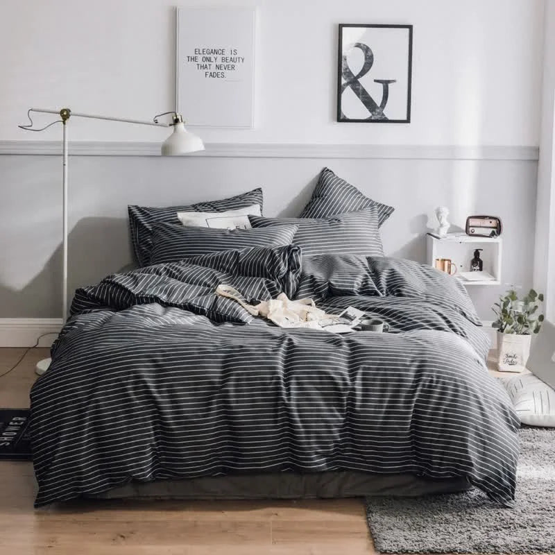 Black Stripes Three-Piece Bedding Set - Comfortable