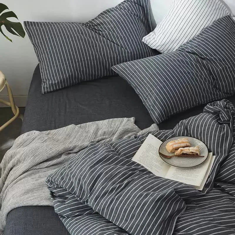 Black Stripes Three-Piece Bedding Set - Comfortable
