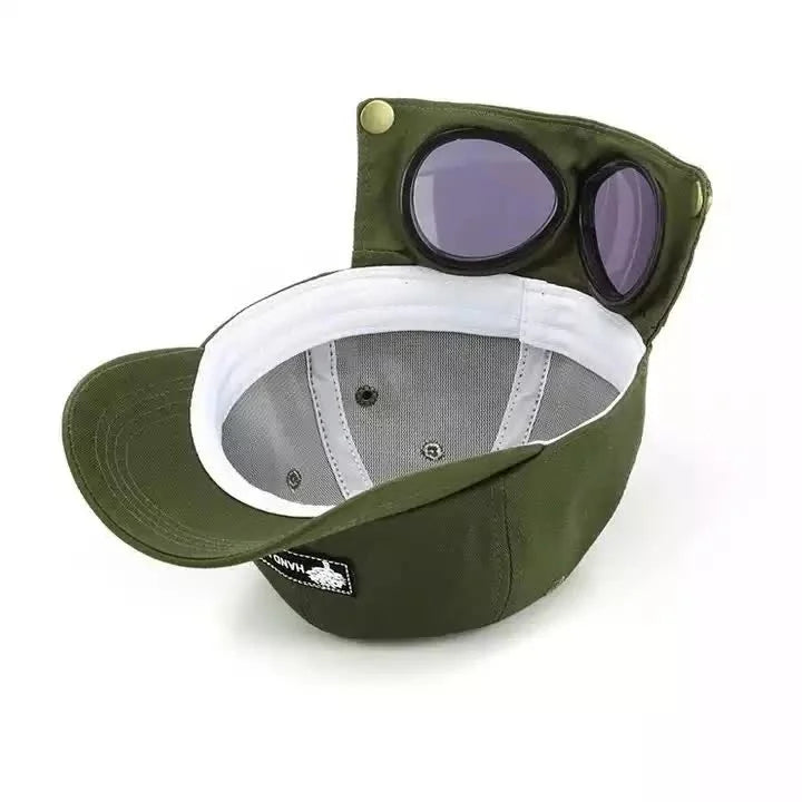 Black Stylish Aviator Goggle Baseball Cap - Unisex Outdoor