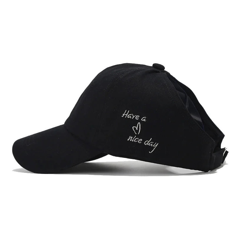 Black Stylish Ponytail Opening Baseball Cap - Have a Nice