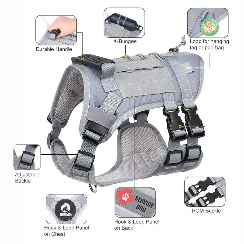 Black Tactical Dog Training Harness - Adjustable Vest