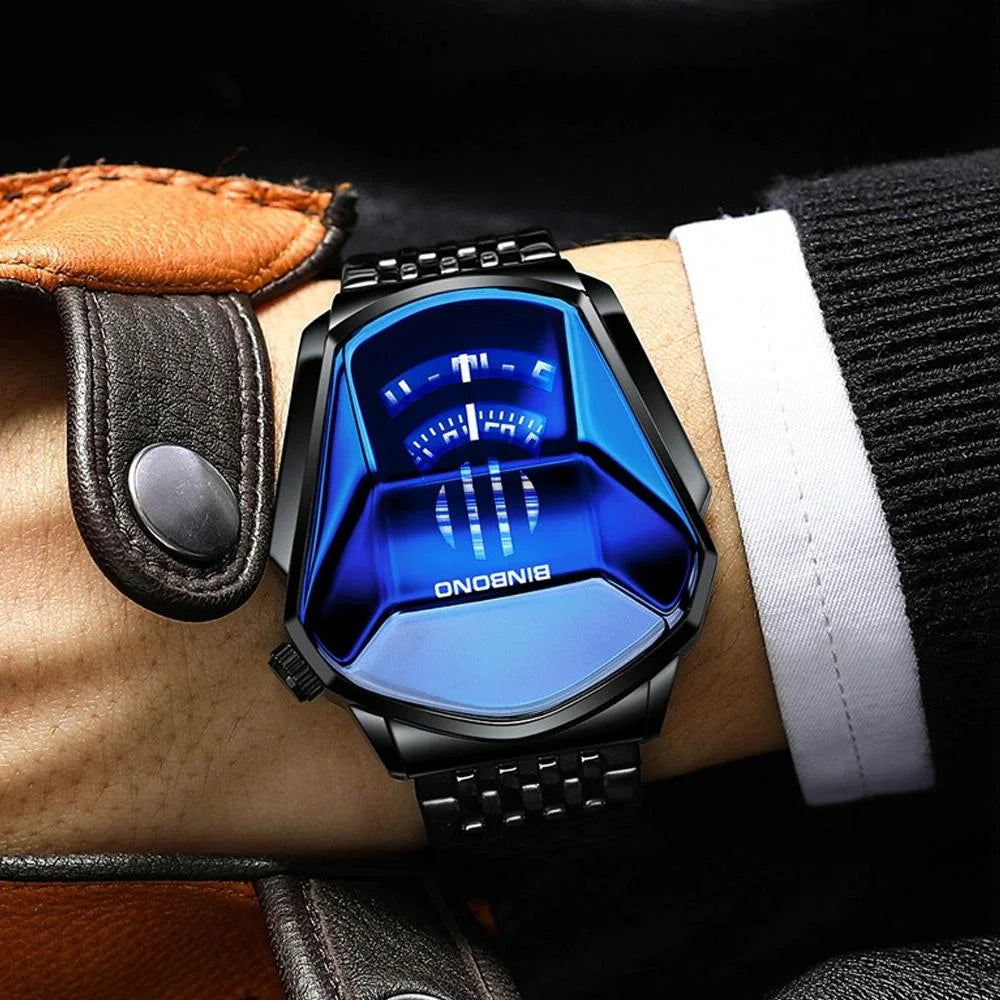 Black Technology Men Watch with Locomotive Concept - Gold