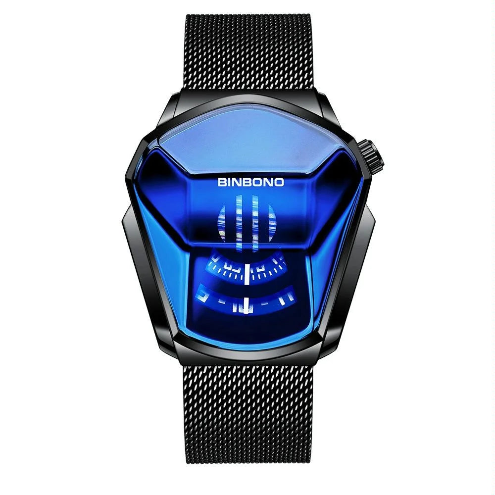 Black Technology Men Watch with Locomotive Concept - Gold