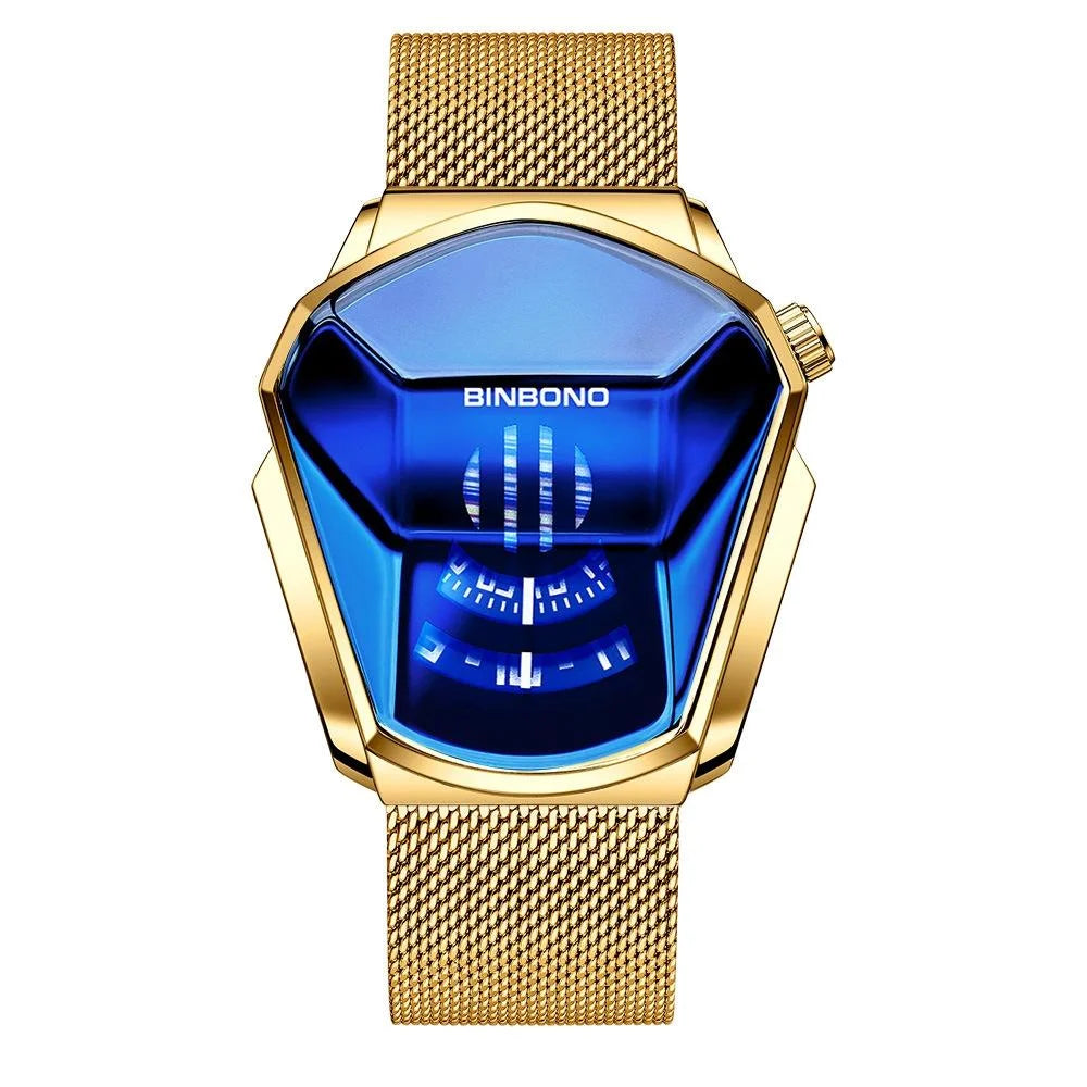 Black Technology Men Watch with Locomotive Concept - Gold