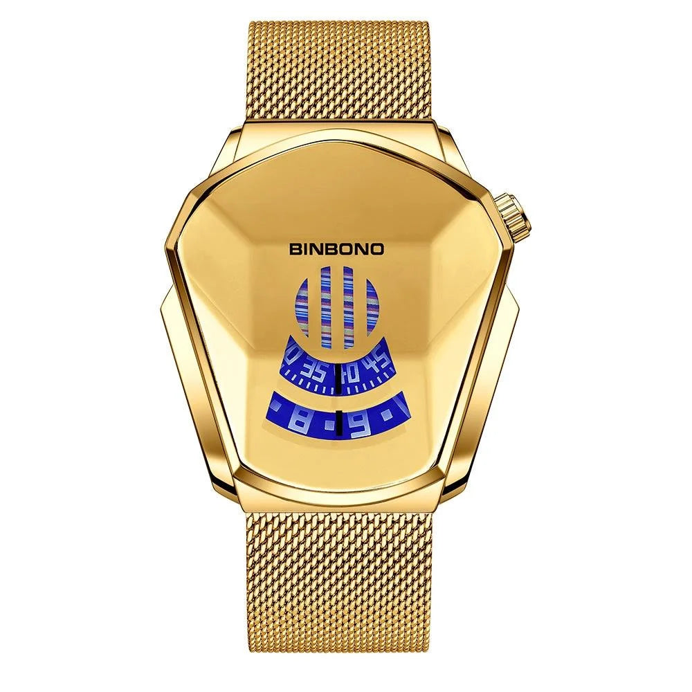 Black Technology Men Watch with Locomotive Concept - Gold