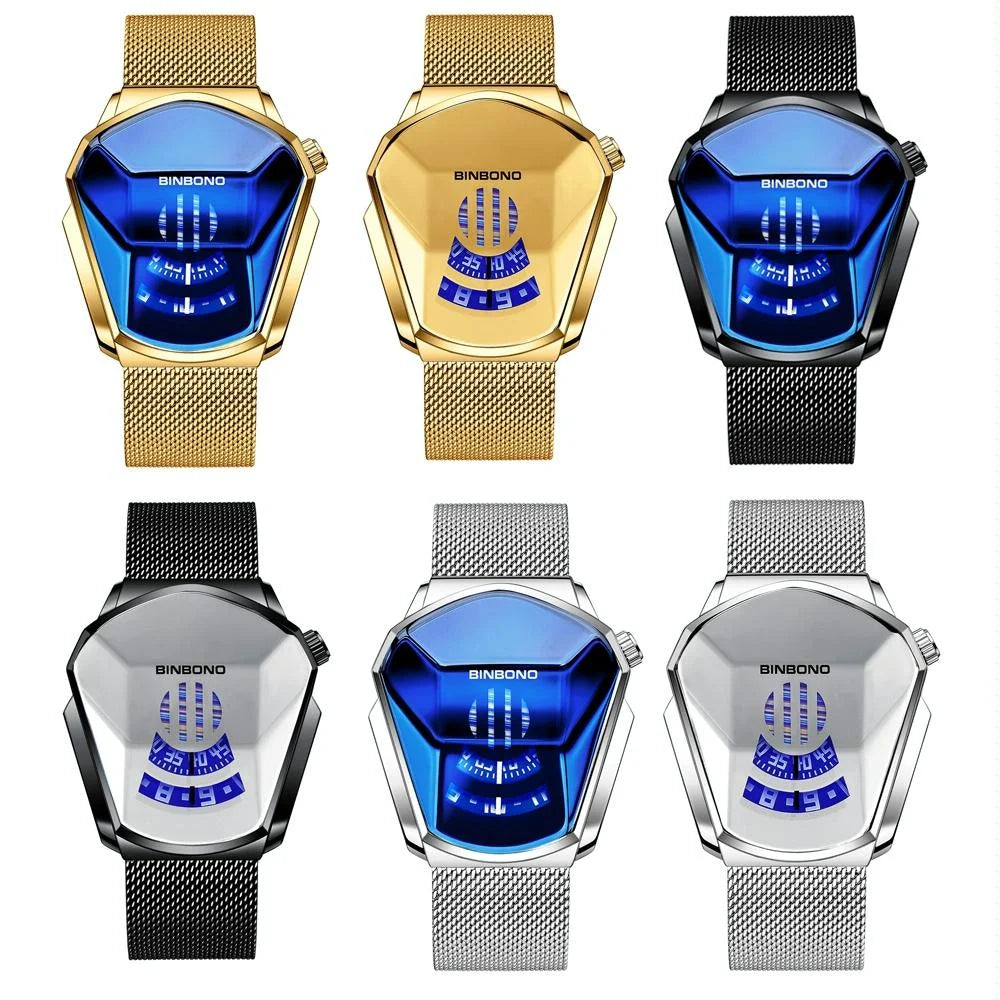 Black Technology Men Watch with Locomotive Concept - Black