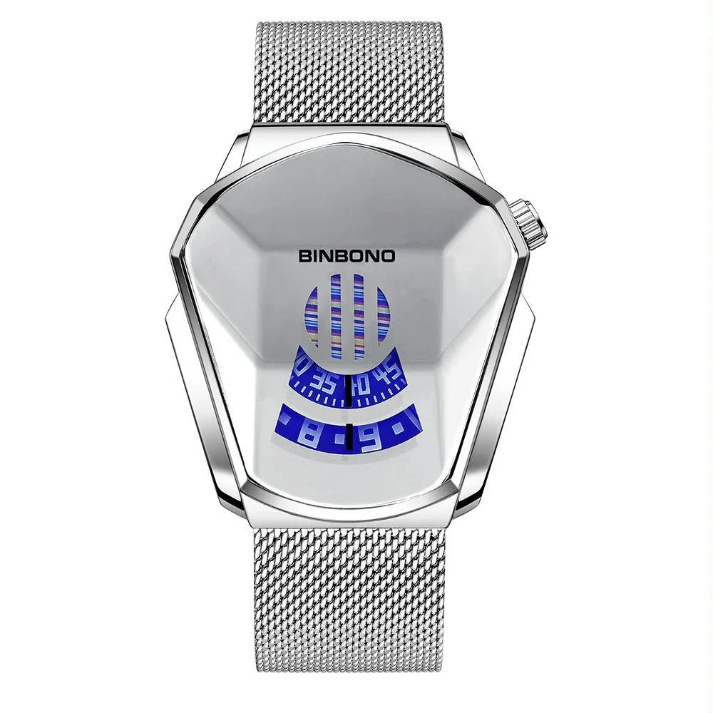 Black Technology Men Watch with Locomotive Concept - White