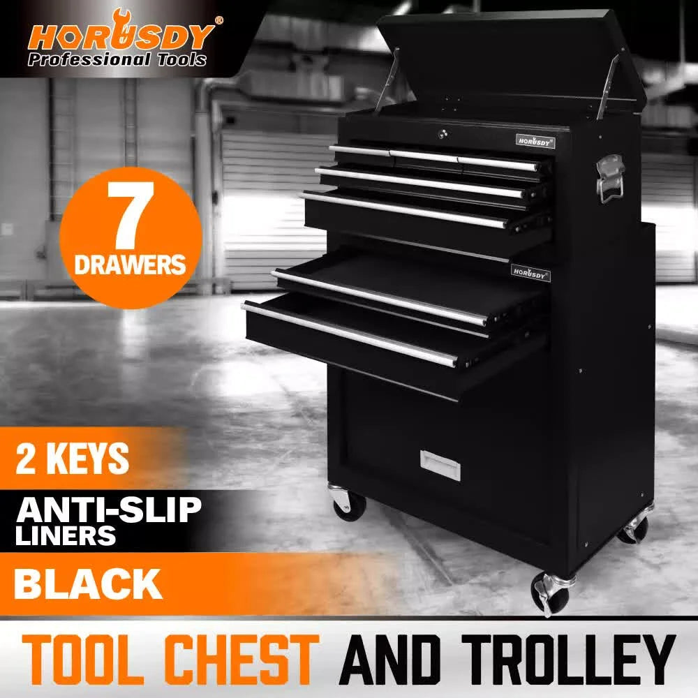Black Tool Box 7 Drawer Chest Cabinet Trolley Toolbox