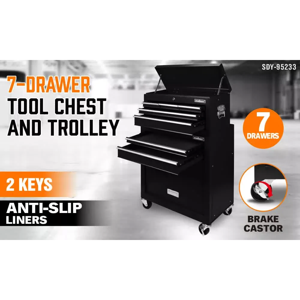 Black Tool Box 7 Drawer Chest Cabinet Trolley Toolbox