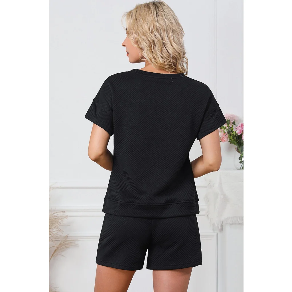 Black Trendy Texture Sequin Baseball Graphic Short 2pcs Set