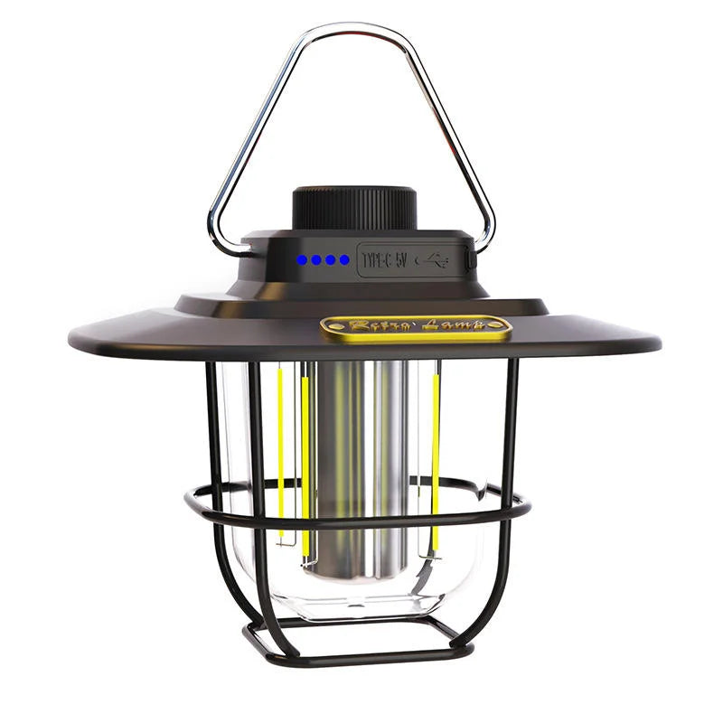 Black Vintage LED Camping Lantern - Rechargeable Stepless