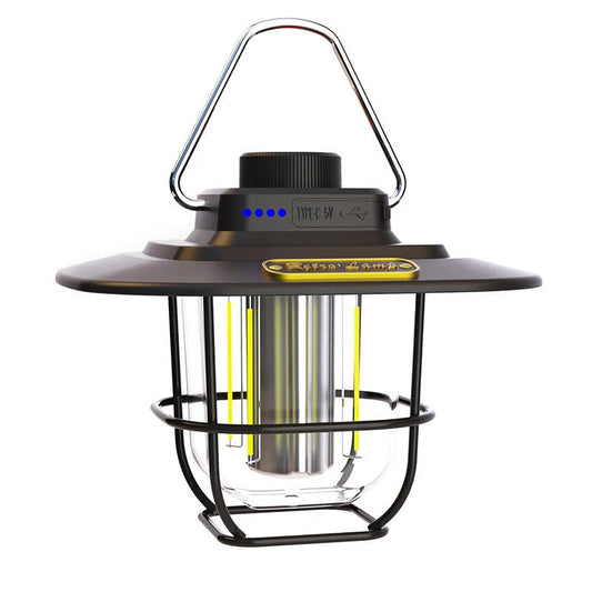 Black Vintage LED Camping Lantern - Rechargeable Stepless