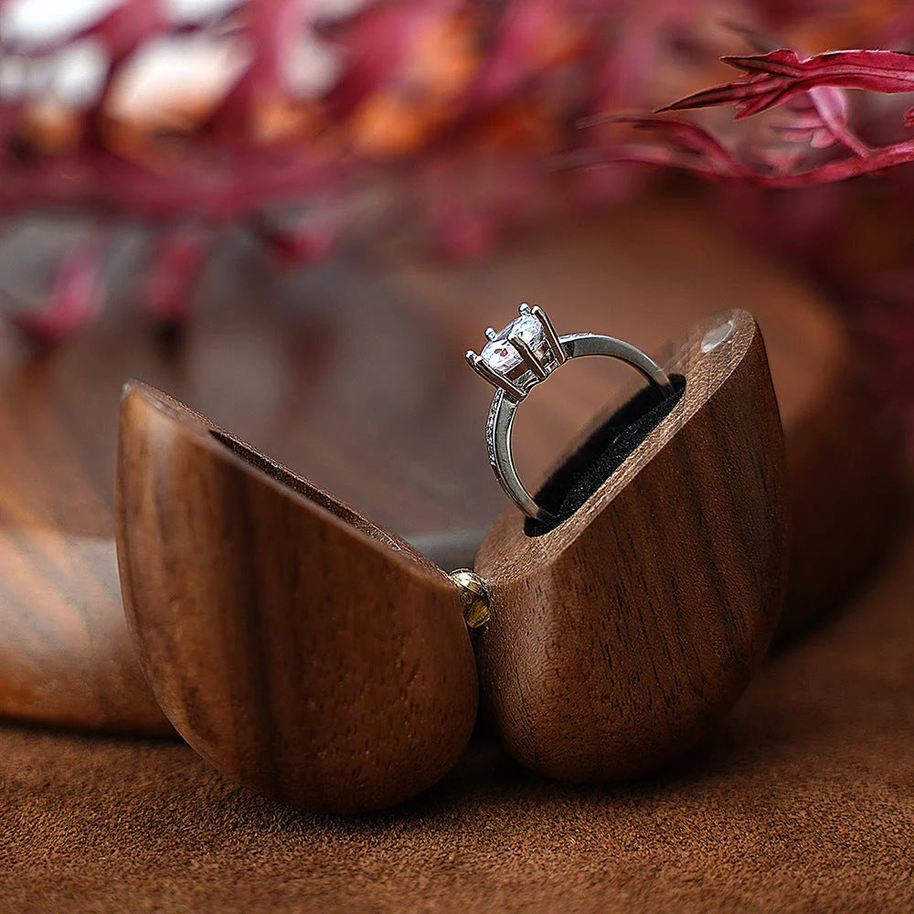 Black Walnut Wood Heart-Shaped Ring Box - Elegant