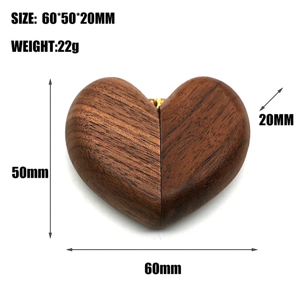 Black Walnut Wood Heart-Shaped Ring Box - Elegant