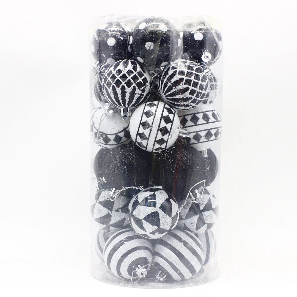 Black-white 30-Piece 6cm Electroplated Christmas Baubles
