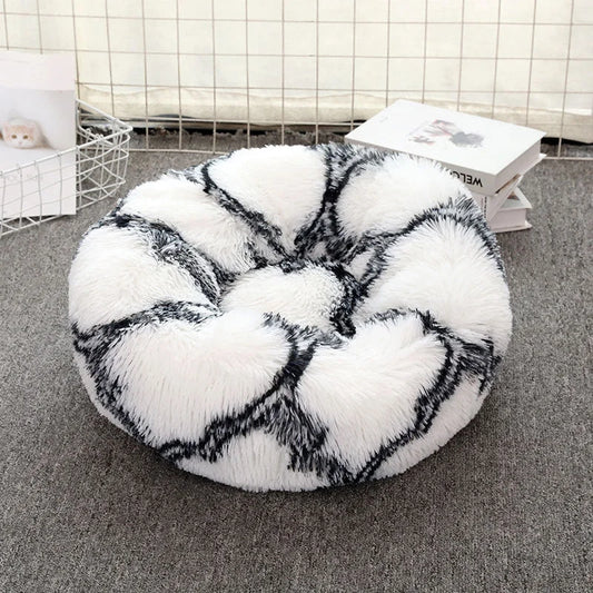 Black-white 50cm Cozy Round Pet Bed - Plush Cat & Dog Bed