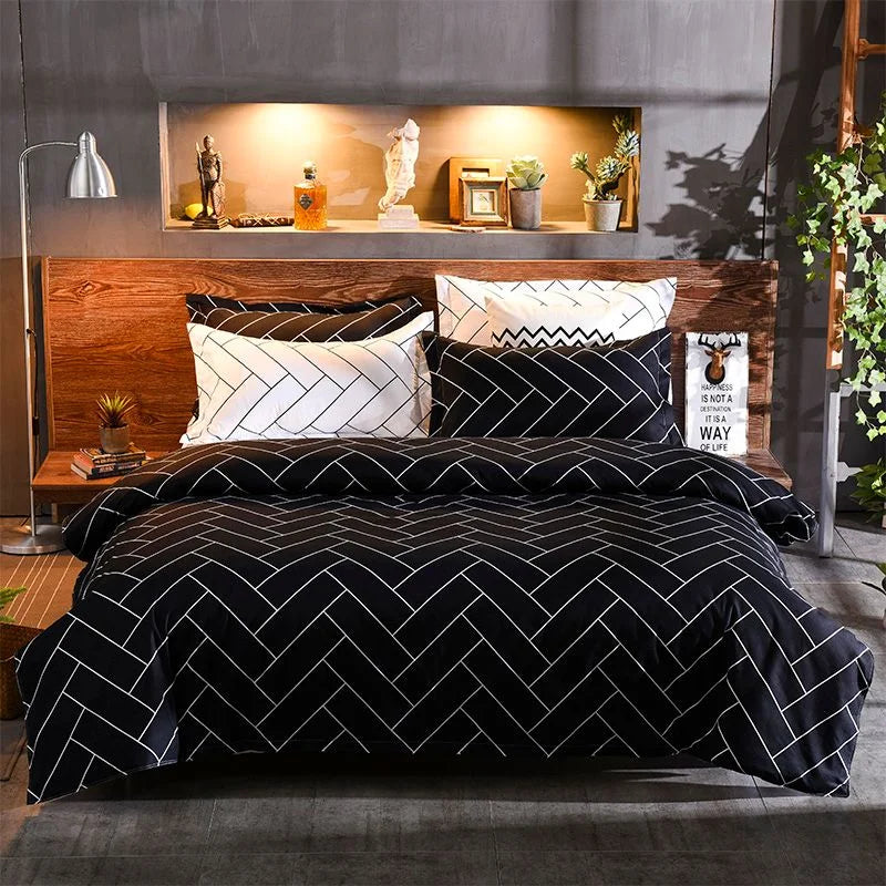 Black & White Duvet Quilt Cover Set Super King Size - Home