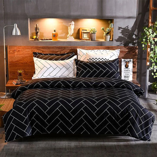 Black & White Duvet Quilt Cover Set Super King Size - Home