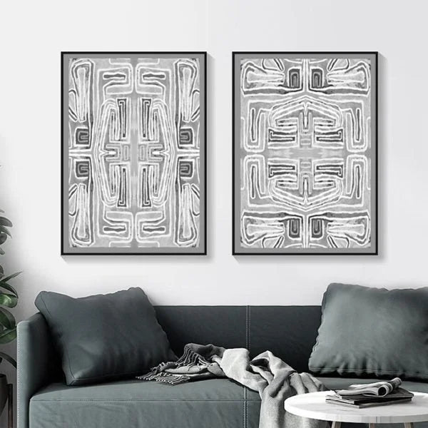 Black White Pattern Wall Art Canvas 2 Sets Black Frame