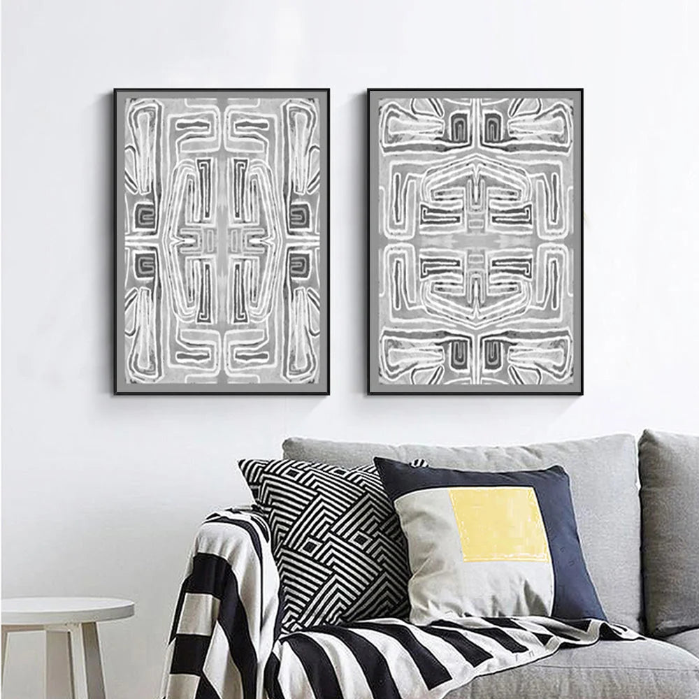 Black White Pattern Wall Art Canvas 2 Sets Black Frame