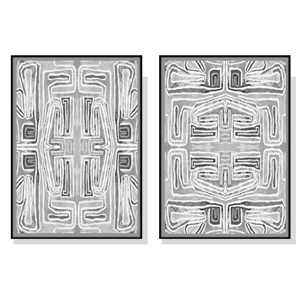 Black White Pattern Wall Art Canvas 2 Sets Black Frame