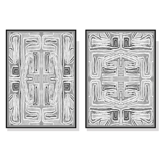 Black White Pattern Wall Art Canvas 2 Sets Black Frame