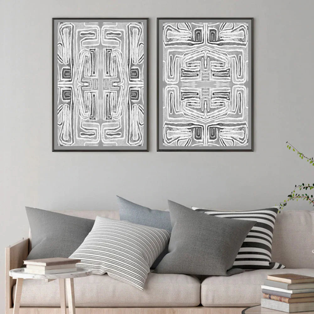 Black White Pattern Wall Art Canvas 2 Sets Black Frame
