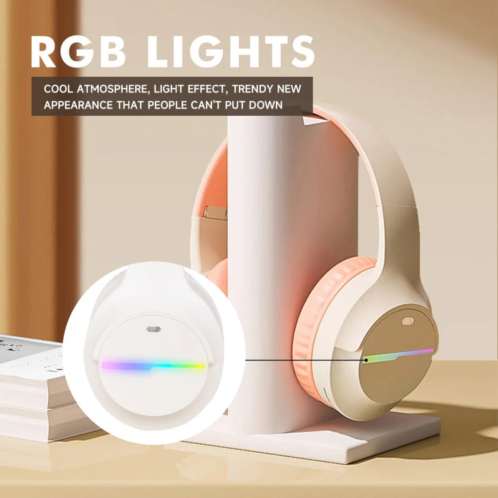 Black Wireless Gaming Headphones with Lights - Foldable