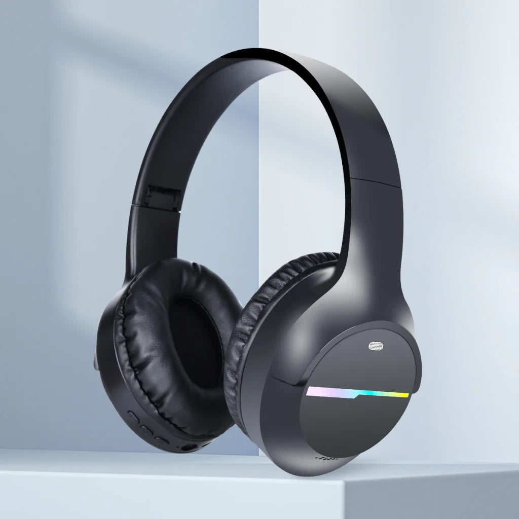 Black Wireless Gaming Headphones with Lights - Foldable