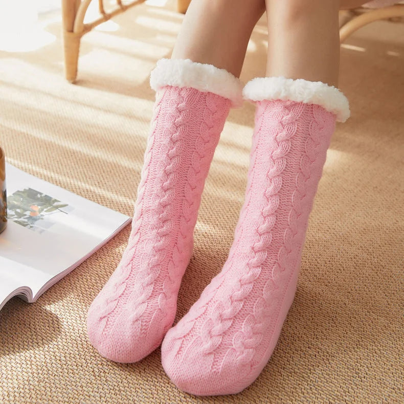 Black Women’s Fuzzy Slipper Socks - Warm Fleece Lined