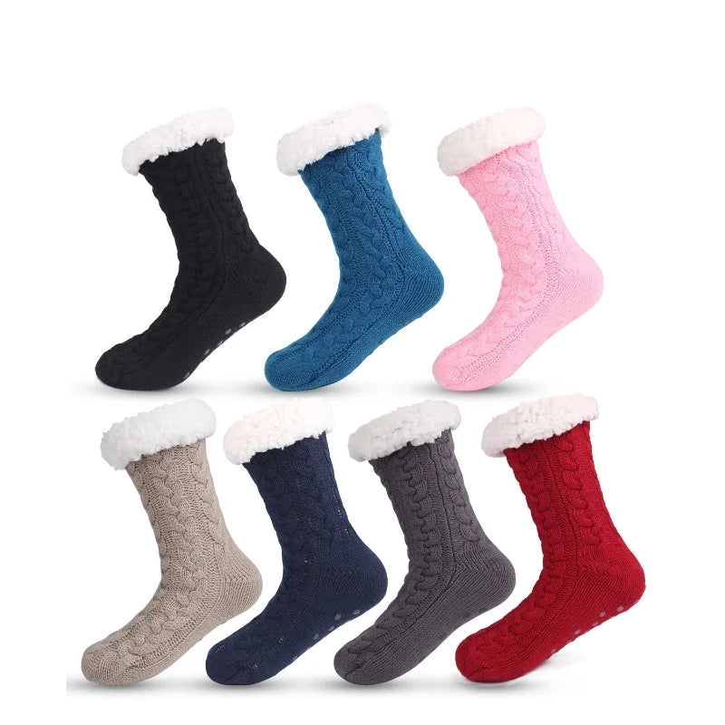 Black Women’s Fuzzy Slipper Socks - Warm Fleece Lined