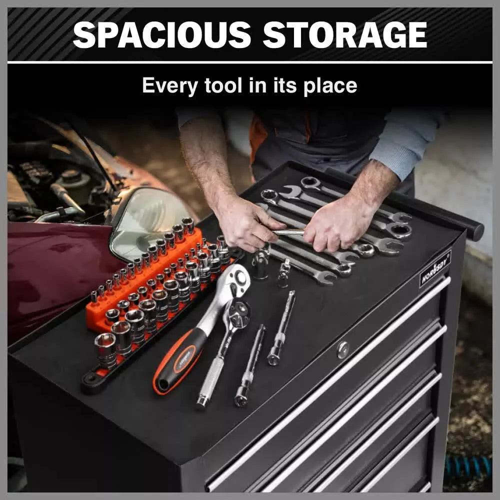 Black15 Drawer Tool Box Trolley Cabinet Storage Cart Garage