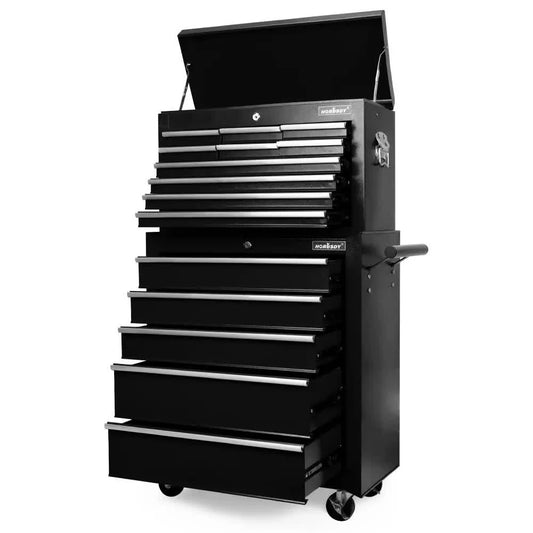 Black15 Drawer Tool Box Trolley Cabinet Storage Cart Garage