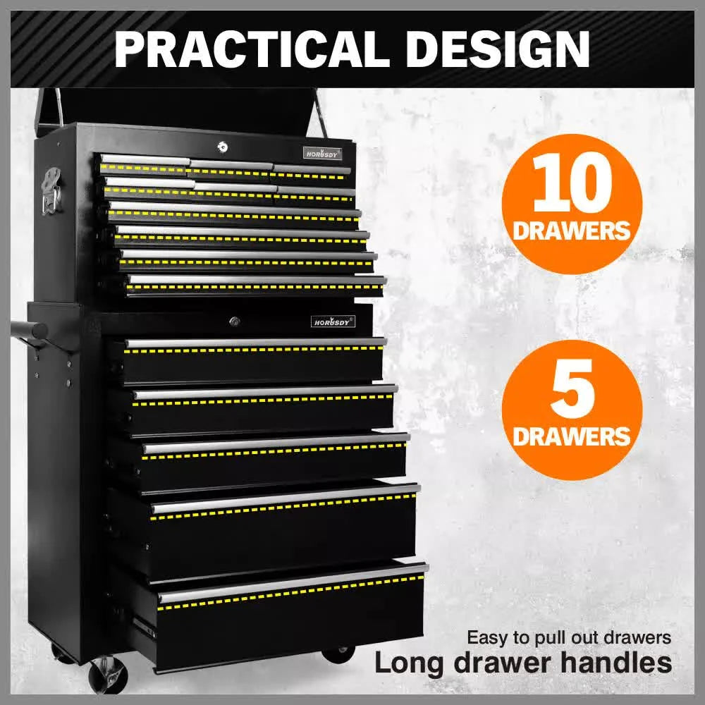 Black15 Drawer Tool Box Trolley Cabinet Storage Cart Garage