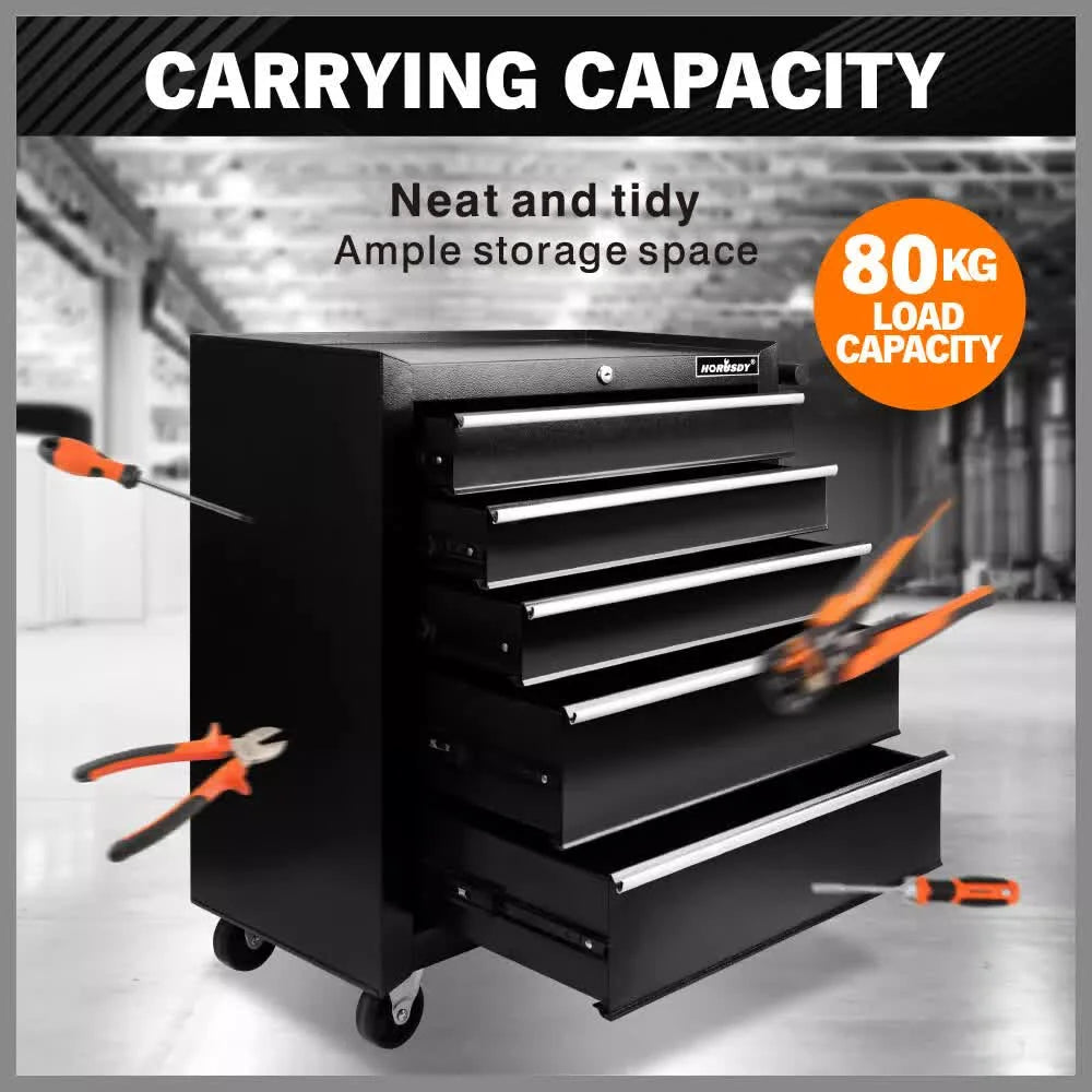 Black15 Drawer Tool Box Trolley Cabinet Storage Cart Garage