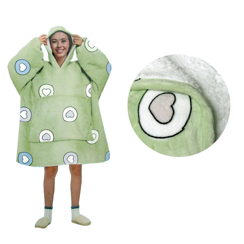 Blanket Hoodie with Sherpa Reverse Apple Hearts - Home &