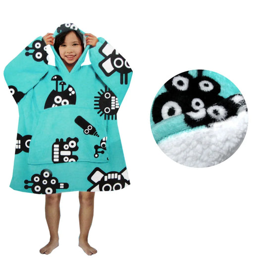 Blanket Hoodie with Sherpa Reverse Aqua Robots - Home &