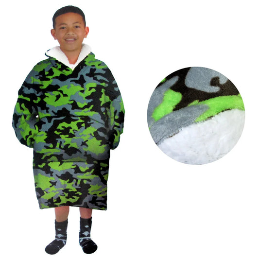 Blanket Hoodie with Sherpa Reverse Green Camouflage - Home